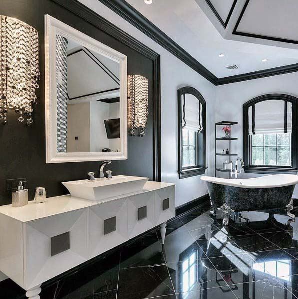 Zwarte-badkamer-ideeën-met-strak-landelijk-ontwerp-en-witte-wastafel-15