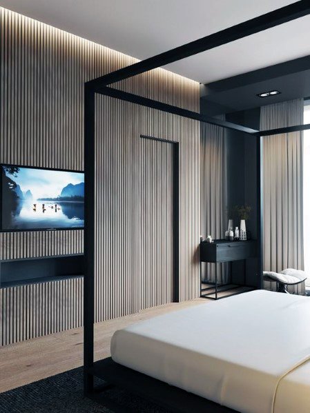 moderne houten muur in de slaapkamer