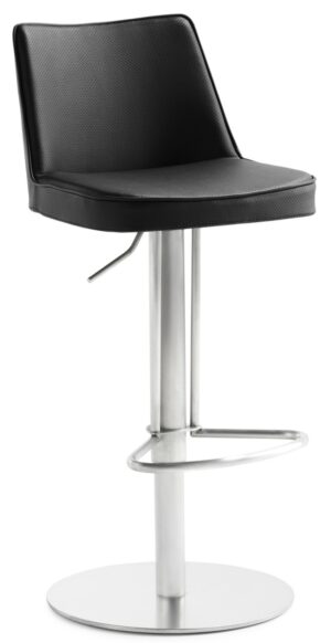24Designs Verstelbare Barkruk Icon - Mat RVS Onderstel - Zwarte Kunstleren Zitting