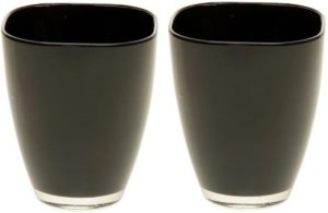 2x Zwarte vierkante vazen van glas 17 cm - bloempot / bloemen vaas
