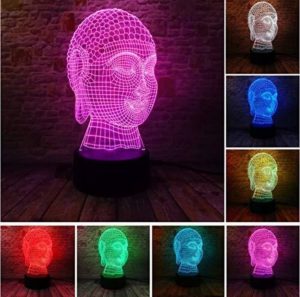 3D illusie lamp Boeddha Hoofd - 7 Kleuren verstelbaar - USB Power Touch Schakelaar Decor Lamp creërt een Optische Illusie Lamp LED Tafel Bureaulamp - Verjaardags- Kerstcadeau