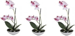 3x Kunstplanten in pot roze orchidee 25 cm - Wit/roze Phalaenopsis in bloempot 25 cm
