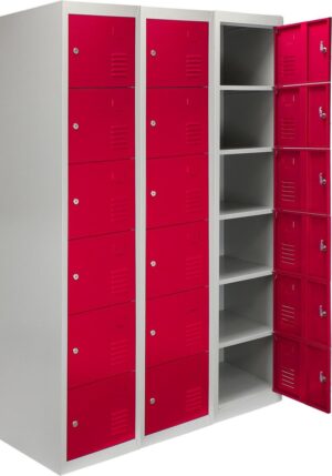 3x Lockers - Lockerkast metaal - locker kledingkast - Rood - 6 Deurs - lockerkastje - Flatpack