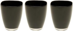 3x Zwarte vierkante vazen van glas 17 cm - bloempot / bloemen vaas