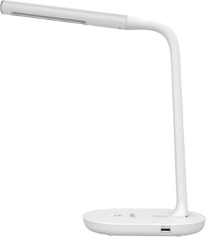 AUKEY LED-bureaulamp 7W met flexibele hals, tafellamp met 3 niveaus van instelbare helderheid, aanraakbediening, USB-laadpoort voor smartphone, Kindle en tablet, wit