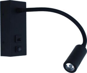 Artdelight - Wandlamp Easy LED - Zwart - USB - Flex - LED 3W 2700K - IP20 > wandlamp binnen | leeslamp | bedlamp | led lamp | usb aansluiting lamp
