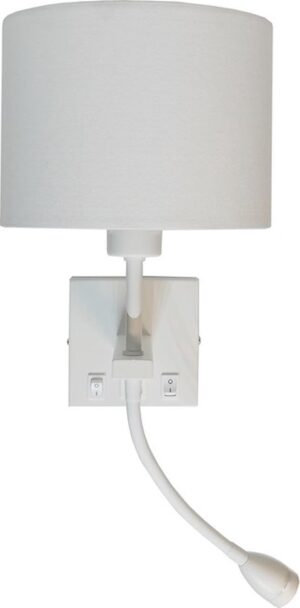 Artdelight - Wandlamp Quad - Wit - Incl. Kap Wit - USB - Flex - LED 3W 2700K - E27 LED 6W 2700K - IP20 > wandlamp binnen | leeslamp | bedlamp | led lamp | usb aansluiting lamp