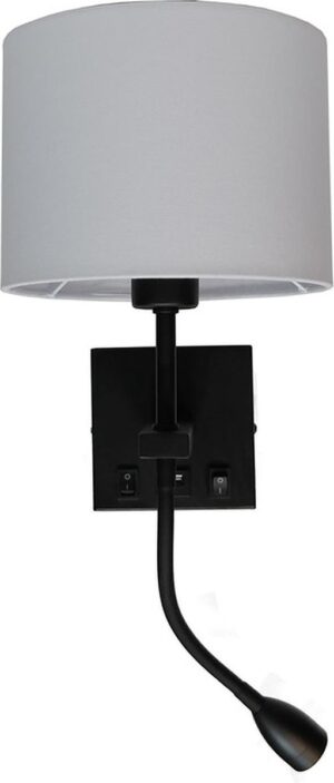 Artdelight - Wandlamp Quad - Zwart - Incl. Kap Off-white - USB - Flex - LED 3W 2700K - E27 LED 6W 2700K - IP20 > wandlamp binnen | leeslamp | bedlamp | led lamp | usb aansluiting lamp