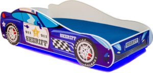 Autobed - Kinderbed - 160x80cm - met matras - paarsblauw - met led verlichting