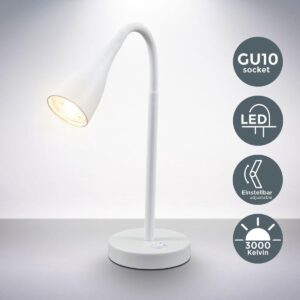 B.K. Licht LED tafellamp bureaulamp leeslamp GU10 - warm wit licht - wit - slaapkamer kantoor