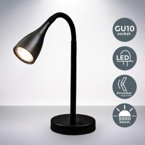 B.K. Licht LED tafellamp bureaulamp leeslamp GU10 - warm wit licht - zwart - slaapkamer kantoor