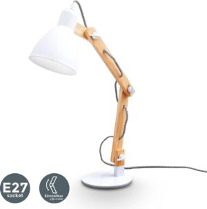 B.K.Licht LED bureaulamp hout/wit - verstelbare tafellamp met schakelaar - E27