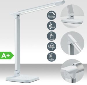 B.K.Licht LED tafellamp bureaulamp leeslamp - dimbaar - touch - wit - USB - kantoor slaapkamer