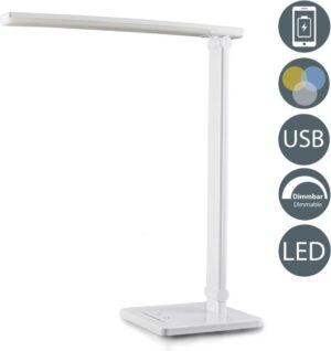 B.K.Licht LED tafellamp bureaulamp nachtlamp - dimbaar - USB-poort - 5 kleurtemperaturen - touch control - wit