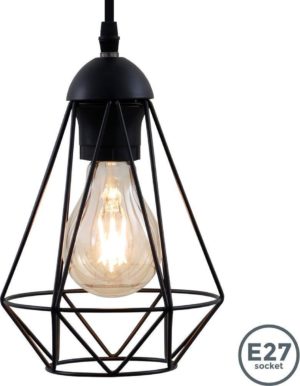 B.K.Licht retro hanglamp draad - E27 - zwart - Ø165mm - lengte: 1100mm