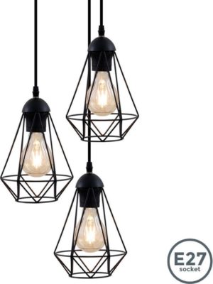 B.K.Licht retro industrieel hanglamp - E27 - 3-lichts - zwart