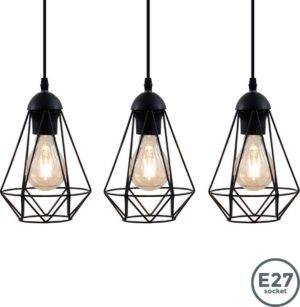 B.K.Licht retro industrieel hanglamp - E27 - zwart - Ø165mm - L:110cm