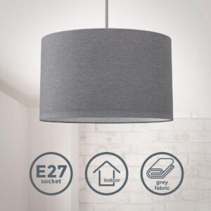 B.K.Licht stoffen hanglamp E27 lampenkap grijs - IP20 - Ø 380 mm - woonkamer slaapkamer