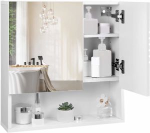 Badkamer Spiegelkast - Badkamermeubel met Spiegel en Schappen - 55 cm Hoog en 54 cm Breed - Glanzend Wit