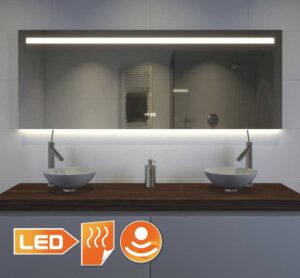 Badkamerspiegel met LED verlichting, verwarming, klok, sensor en dimfunctie 160x70 cm