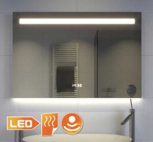 Badkamerspiegel met LED verlichting, verwarming, klok, sensor en dimfunctie 80x70 cm