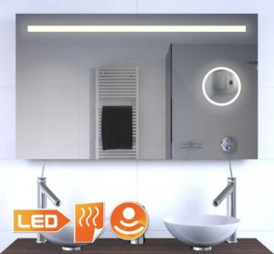 Badkamerspiegel met LED verlichting, verwarming, sensor, dimfunctie en make-up spiegel 100x70 cm