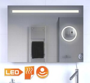 Badkamerspiegel met LED verlichting, verwarming, sensor, dimfunctie en make-up spiegel 80x70 cm