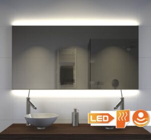 Badkamerspiegel met indirecte verlichting, verwarming, touch sensor, dimfunctie en mat zwart frame 140x70 cm
