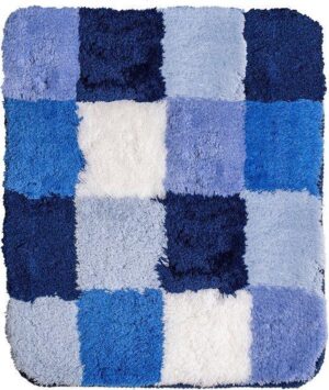 Badmat 60x90 cm. Acryl blokken wit/blauw 6381-2038