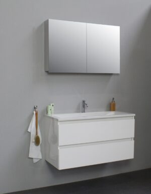 Badmeubel Erik 80 cm - keramiek wastafel - hoogglans wit - met spiegelkast