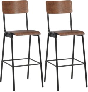 Barstoelen set 2 stuks bruin (incl Houten dienblad) / eetkamerstoelen / stapelbaar / zwart met rugleuning / barstoelenset / barkrukken / hoge krukken