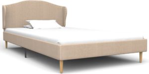 Bedframe Beige Stof (Incl LW Led klok) 90x200 cm - Bed frame met lattenbodem - Eenpersoonsbed