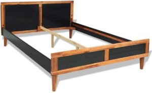 Bedframe Zwart Acacia hout (Incl LW Led klok) 140x200 cm - Bed frame met lattenbodem - Eenpersoonsbed