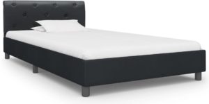 Bedframe Zwart Kunstleer (Incl LW Led klok) 100x200 cm - Bed frame met lattenbodem - Eenpersoonsbed