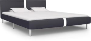 Bedframe Zwart Kunstleer (Incl LW Led klok) 120x200 cm - Bed frame met lattenbodem - Eenpersoonsbed