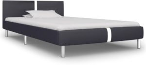 Bedframe Zwart Kunstleer (Incl LW Led klok) 90x200 cm - Bed frame met lattenbodem - Eenpersoonsbed