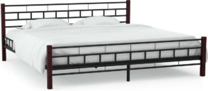 Bedframe Zwart Metaal (Incl LW Led klok) 140x200 cm - Bed frame met lattenbodem - Eenpersoonsbed