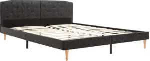 Bedframe Zwart Stof (Incl LW Led klok) 160x200 cm - Bed frame met lattenbodem - Eenpersoonsbed
