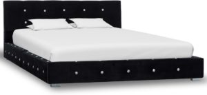 Bedframe Zwart Velvet Fluweel (Incl LW Led klok) 140x200 cm - Bed frame met lattenbodem - Eenpersoonsbed
