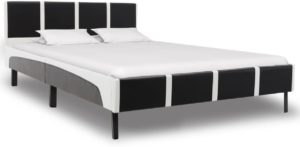 Bedframe Zwart Wit Kunstleer (Incl LW Led klok) 120x200 cm - Bed frame met lattenbodem - Eenpersoonsbed