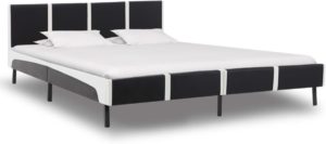 Bedframe Zwart Wit Kunstleer (Incl LW Led klok) 160x200 cm - Bed frame met lattenbodem - Eenpersoonsbed