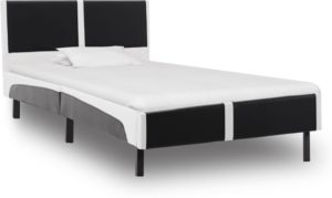Bedframe Zwart Wit Kunstleer (Incl LW Led klok) 90x200 cm - Bed frame met lattenbodem - Eenpersoonsbed