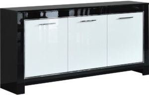 Belfurn - Modena dressoir - 3 deuren - zwart en witte hoogglanslak