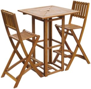 Bistroset Acacia Hout 3 delig (Incl LW Fleece deken) - Tuinset - Tuin set - Bistro set - Tuintafel met stoelen