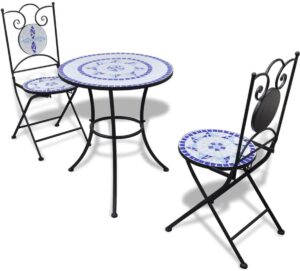 Bistroset Blauw Wit 3 delig (Incl LW Fleece deken) - Tuinset - Tuin set - Bistro set - Tuintafel met stoelen