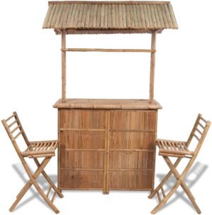 Bistroset Bruin 3 delig Bamboo (Incl LW Fleece deken) - Tuinset - Tuin set - Bistro set - Tuintafel met stoelen