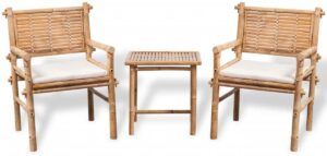 Bistroset Bruin Bamboo 3 delig (Incl LW Fleece deken) - Tuinset - Tuin set - Bistro set - Tuintafel met stoelen