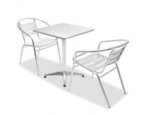 Bistroset vierkante tafel en stapelbare stoelen aluminium 3-dlg