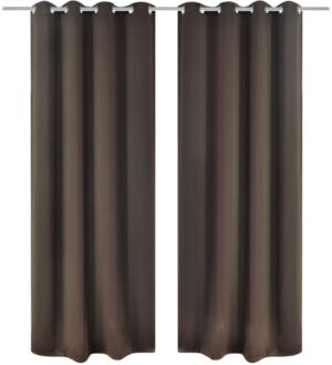 Blackout Gordijnen met metalen ringen 135 x 245 cm 2 stuks (bruin) (incl. Pluizenroller)