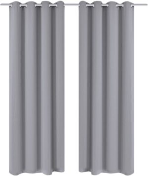 Blackout Gordijnen met metalen ringen 135 x 245 cm 2 stuks (grijs) (incl. Pluizenroller)